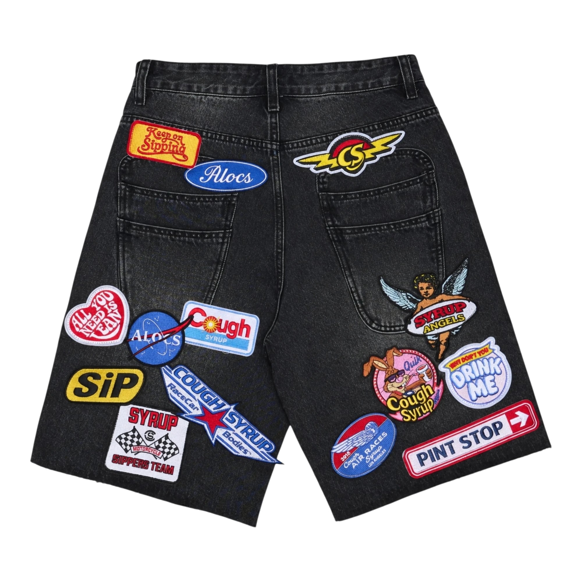 ALOCS Patch Denim Shorts - Black — back