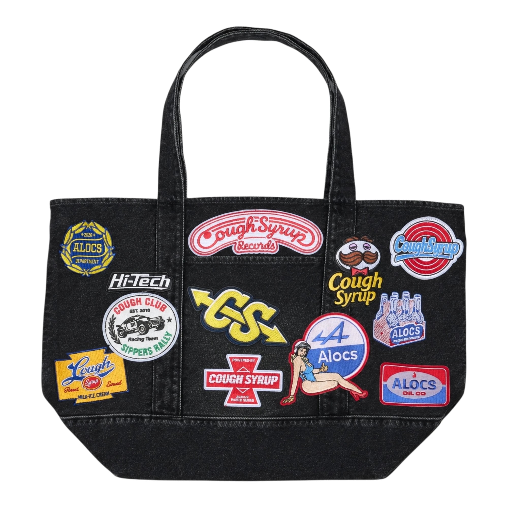 ALOCS Patch Denim Tote - Black — front