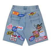 ALOCS Patch Denim Shorts - Blue — back