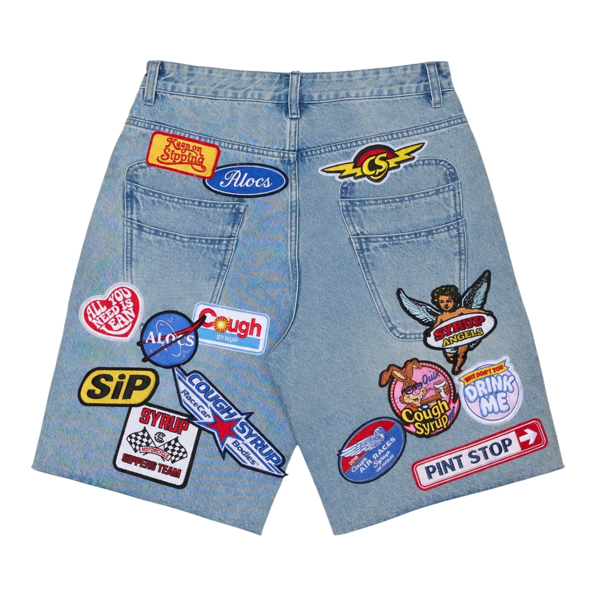 ALOCS Patch Denim Shorts - Blue — back