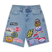 ALOCS Patch Denim Shorts - Blue — front