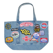 Patchwork Denim Tote — blue, front