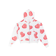 Zip Up Cropped Candy Heart Hoodie